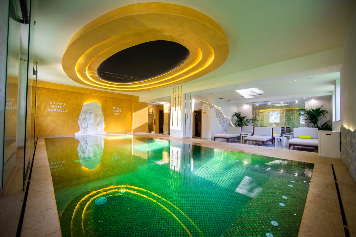 The indoor pool and jacuzzi at the Adriatik Hotel in Durres, Albania