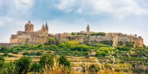 Mdina, the fortress sits on top of a hill, in Malta.