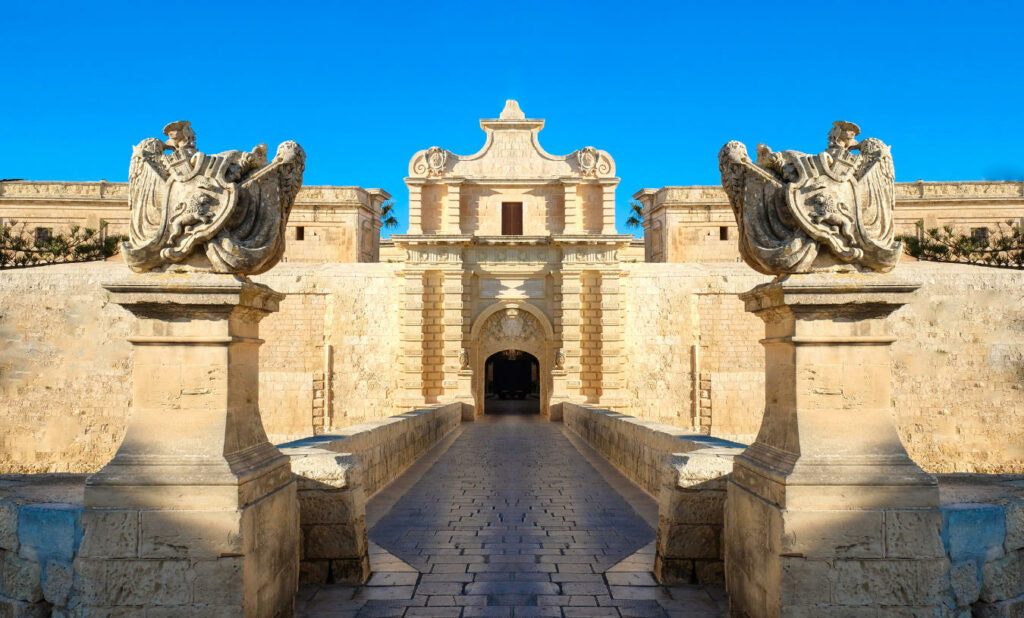 The entrance to the silent city, the gate of Mdina in Malta.