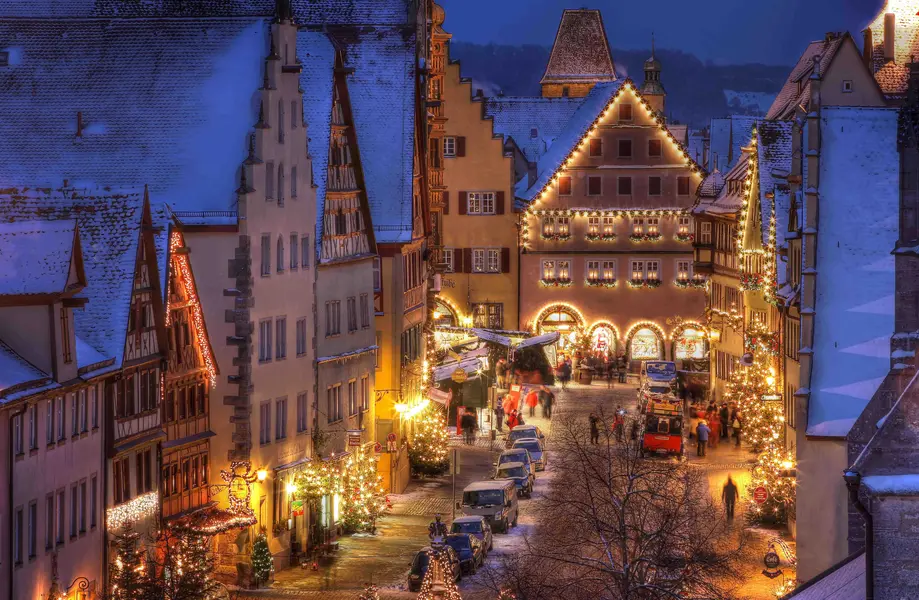 13 Magic Christmas Markets Across Europe 3 Rothenburg ob der Tauber by night, festive charm of Christmas markets Europe is famous for.